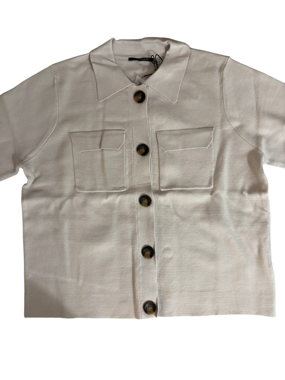 Tahari Cream Button-Front Knit Cardigan